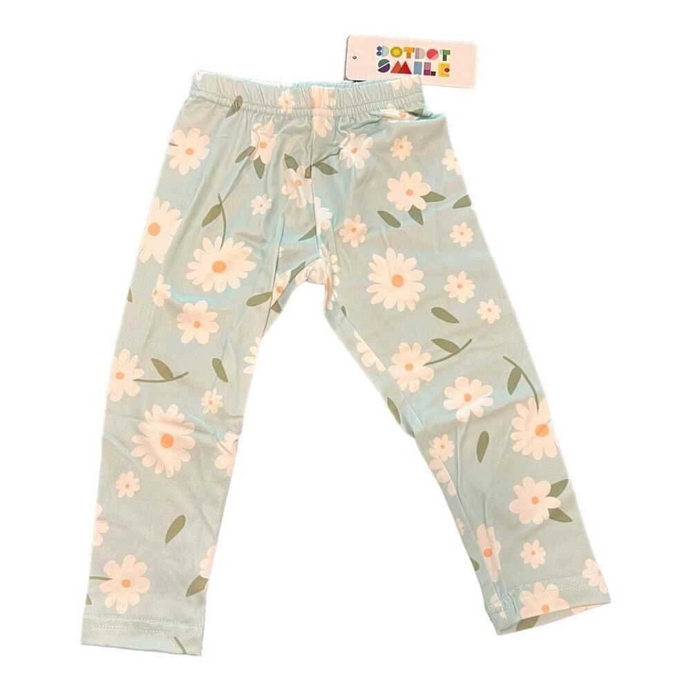 NWT Dot Dot Smile Light Blue Daisy Print Leggings 2T
